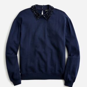 J. Crew Navy Sweatshirt with Embellished Collar